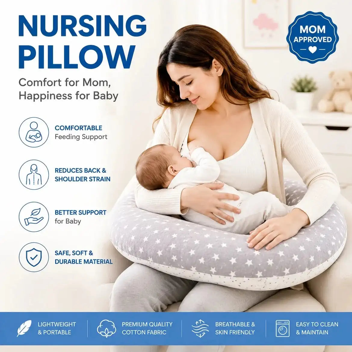 Nursing & Feeding Pillow with Soft Comfortable Support for Mom and Baby in Pakistan