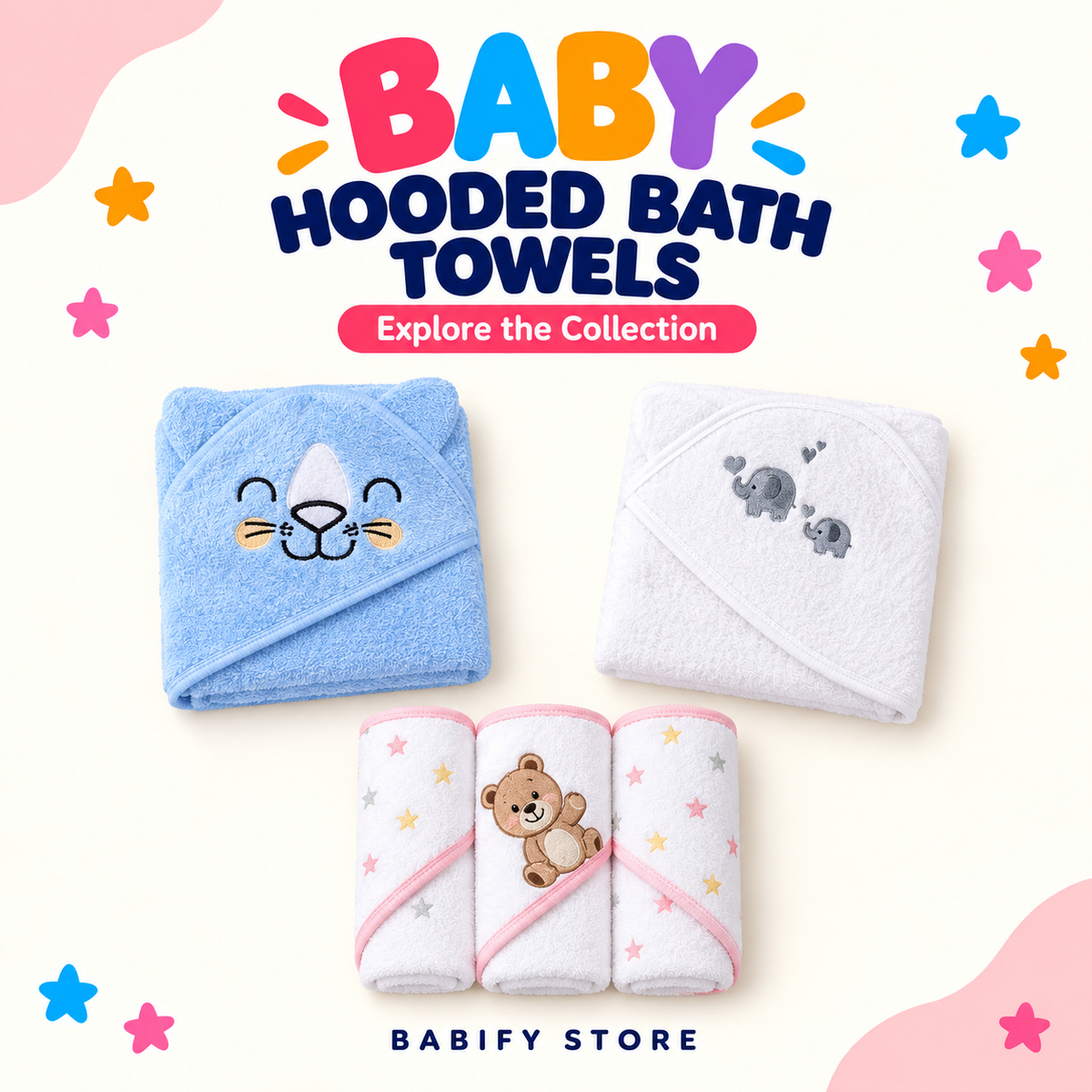Blue baby hooded bath towel made from soft terry fabric