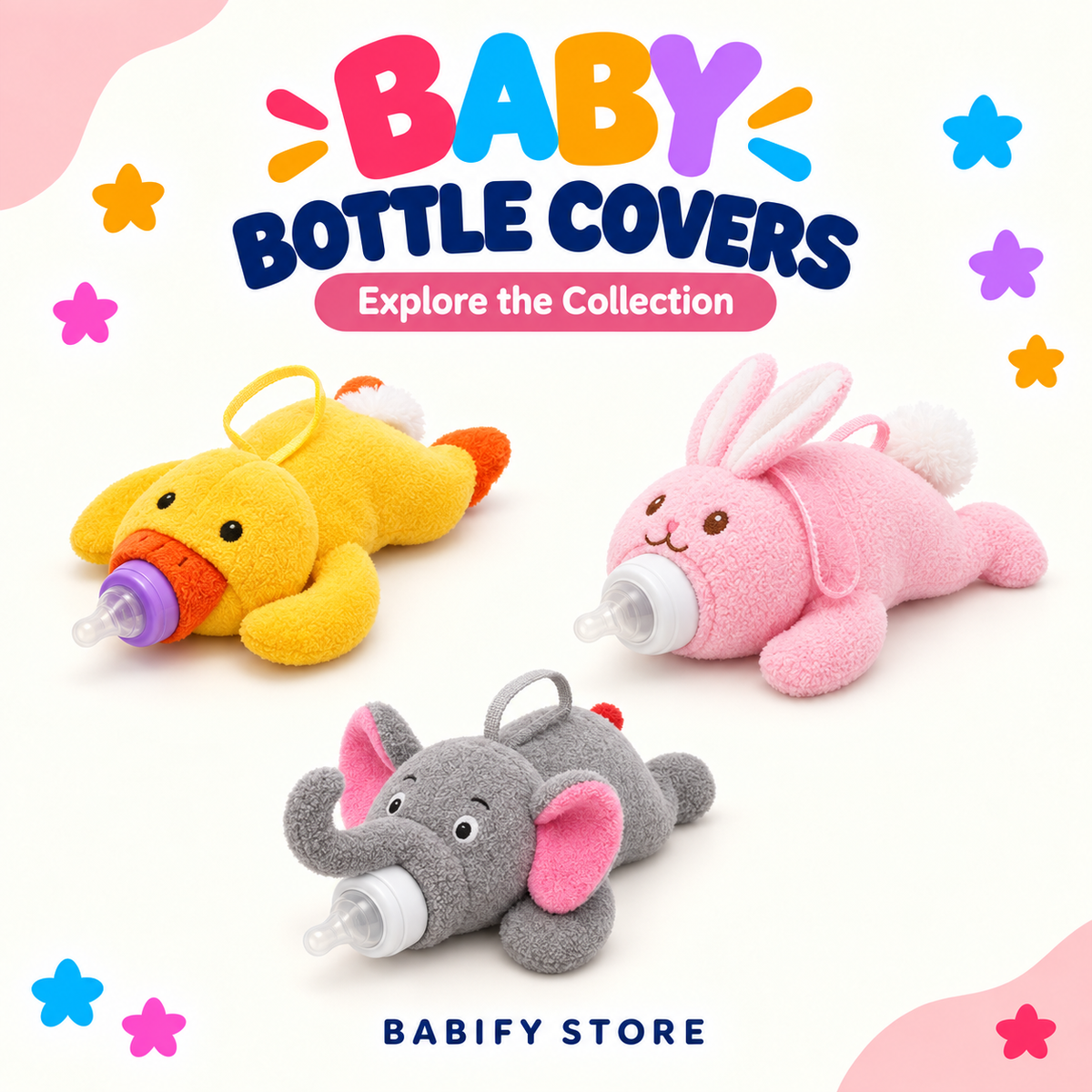 Baby Bottle Covers” with the duck, bunny and elephant designs shown