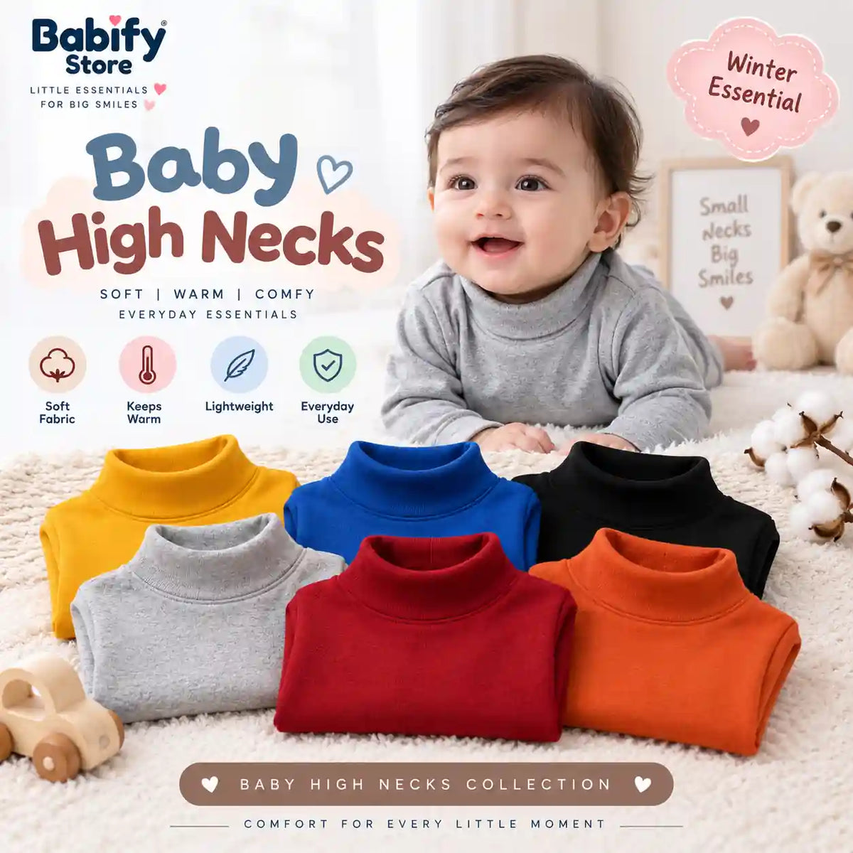 Baby High Necks collection in multiple colors for winter wear in Pakistan