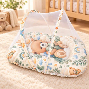 Baby Carry Nest with Mosquito Net Teddy Bear Print in Pakistan