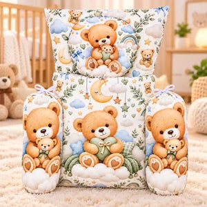 Teddy Bear Baby Bedding Set with Matching Pillows and Bolster Cushions