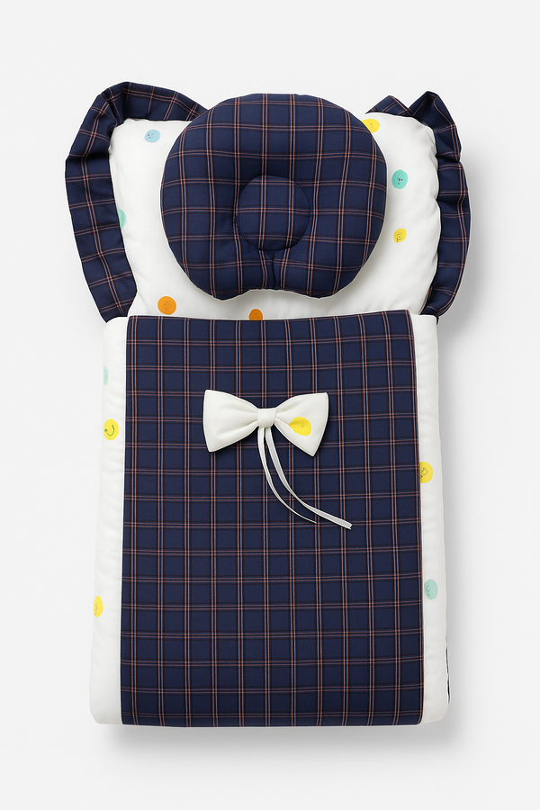 Baby Dual Zip Checkered Carry Nest with Pillow – Soft & Comfortable Baby Bedding for 0–6 Months