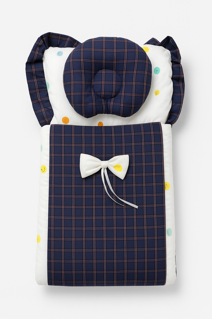 Baby Dual Zip Checkered Carry Nest with Pillow – Soft & Comfortable Baby Bedding for 0–6 Months