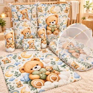 8-Piece Baby Bedding Set with Mosquito Net and Carry Nest Teddy Bear Print in Pakistan