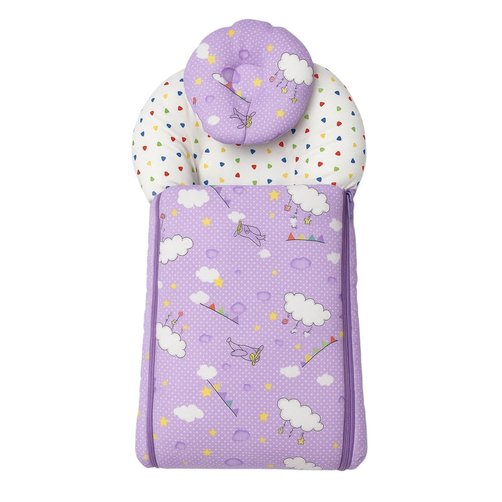 Baby Carry Nest with Pillow Purple Cloud Print – Soft Cotton Comfortable Newborn Sleeping Nest in Pakistan