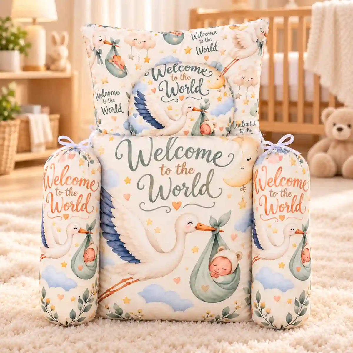 Baby Carry Nest with Mosquito Net Welcome to the World Stork Print