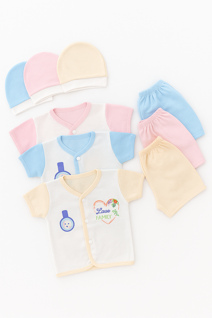 Pack of 9 Baby Starter Set (0-3 Months) – Soft cotton essential clothing for newborns