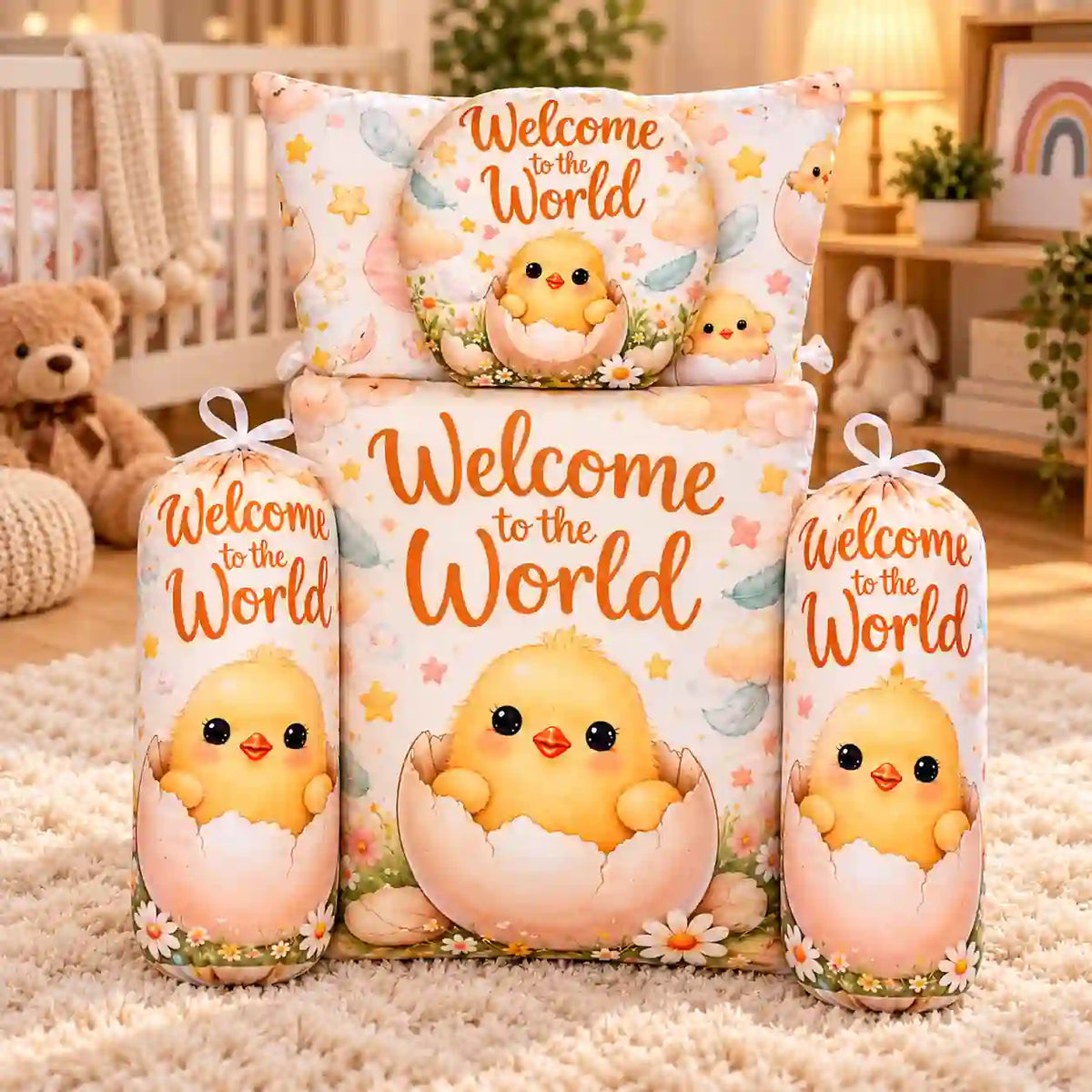 Welcome to the World Baby Bedding Set with Matching Pillows and Bolster Cushions