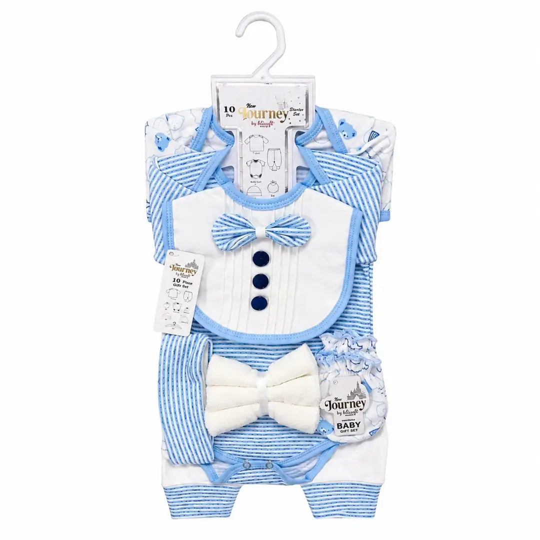10 pcs newborn baby starter set blue with bib and clothing essentials