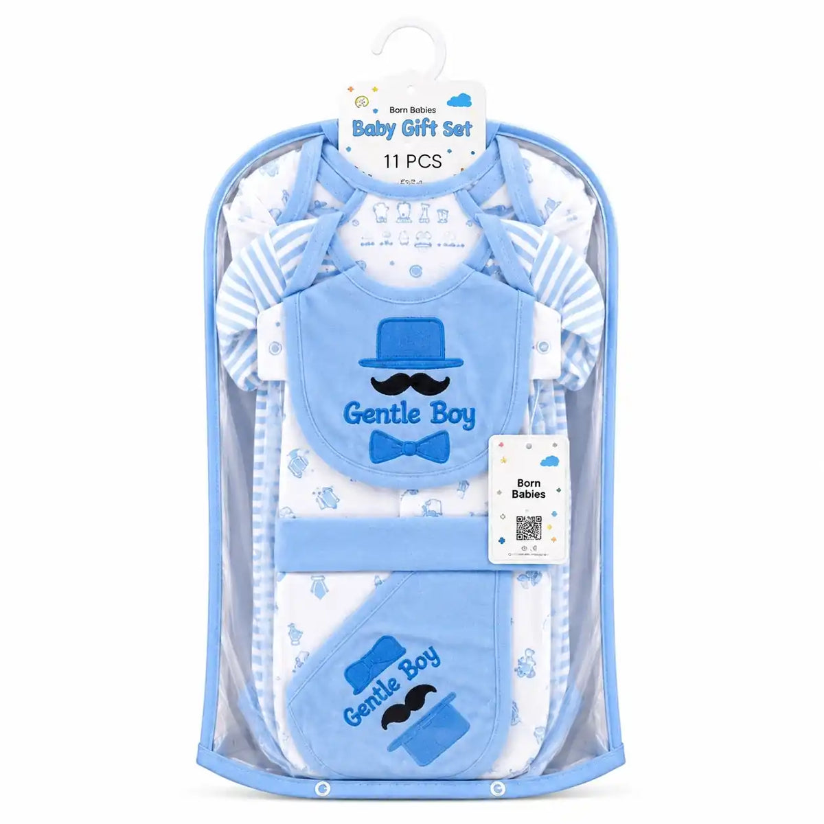 11 Pcs Newborn Baby Starter Set Sky Blue Gentle Boy Design in Gift Packaging