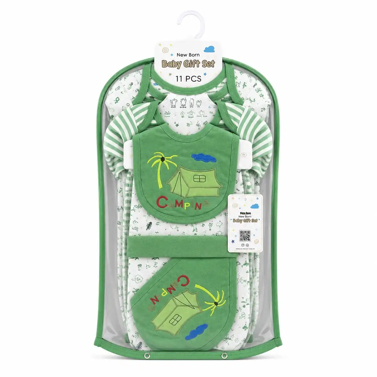 11 Pcs Newborn Baby Starter Set Green Camping Design in Gift Packaging