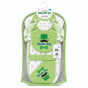11 Pcs Newborn Baby Starter Set Light Green Gentle Boy Design in Gift Packaging