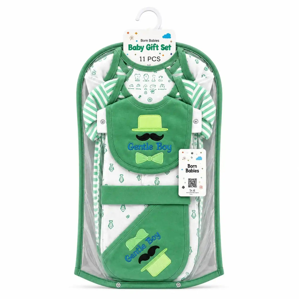 11 Pcs Newborn Baby Starter Set Green Gentle Boy Design in Gift Packaging