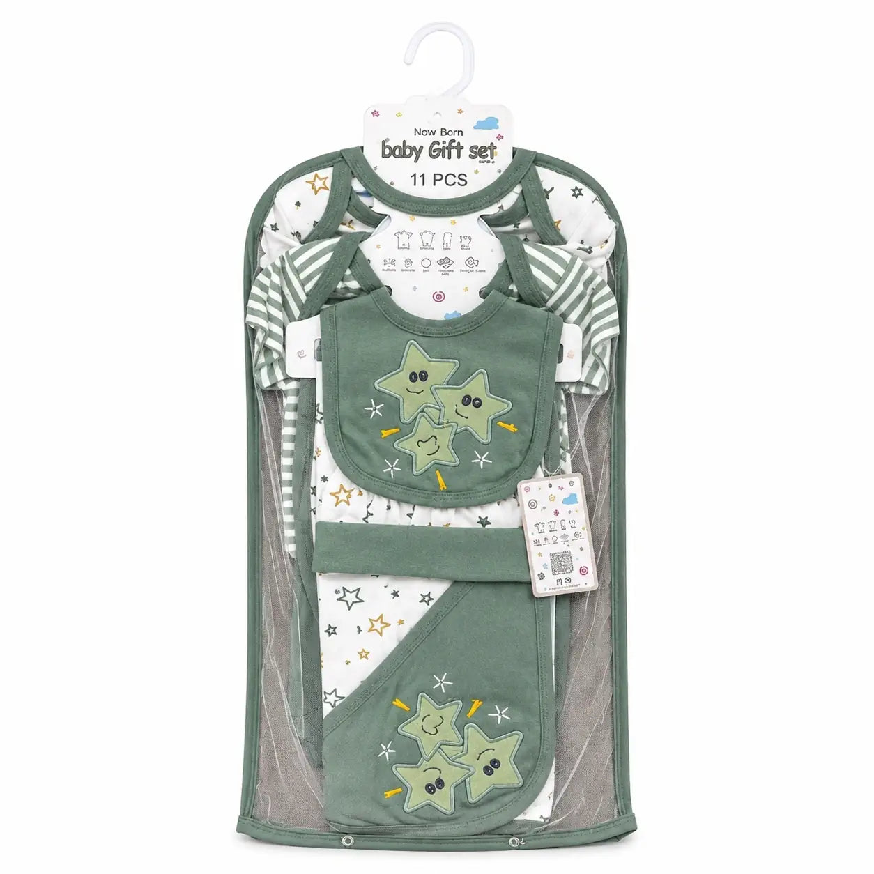 11 Pcs Baby Starter Set Green Star Design for Newborn Baby