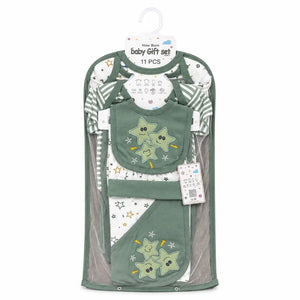 11 Pcs Baby Starter Set Green Star Design for Newborn Baby