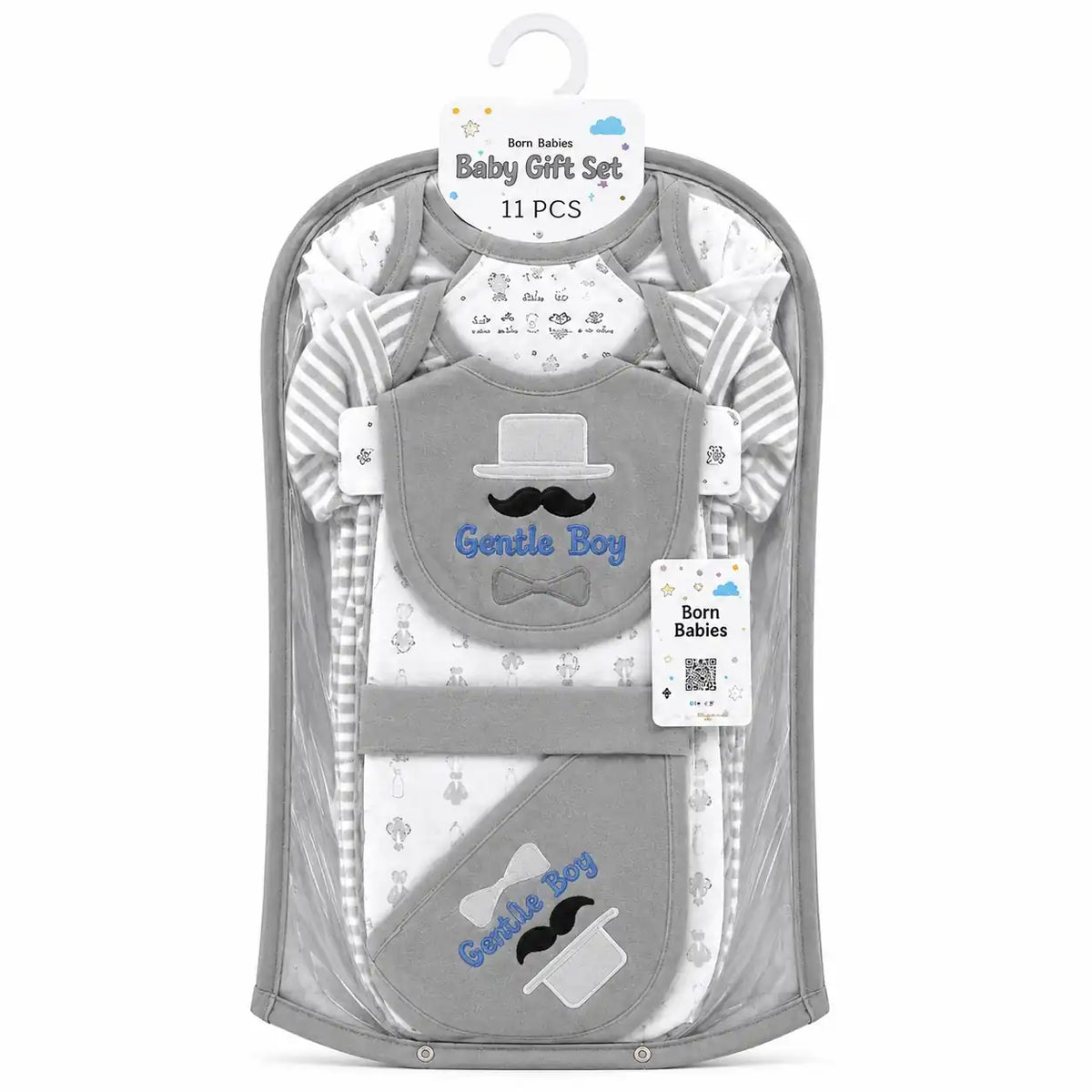 11 Pcs Newborn Baby Starter Set Grey Gentle Boy Design in Gift Packaging