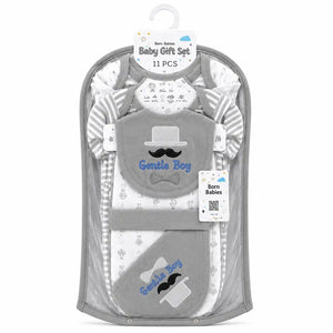 11 Pcs Newborn Baby Starter Set Grey Gentle Boy Design in Gift Packaging