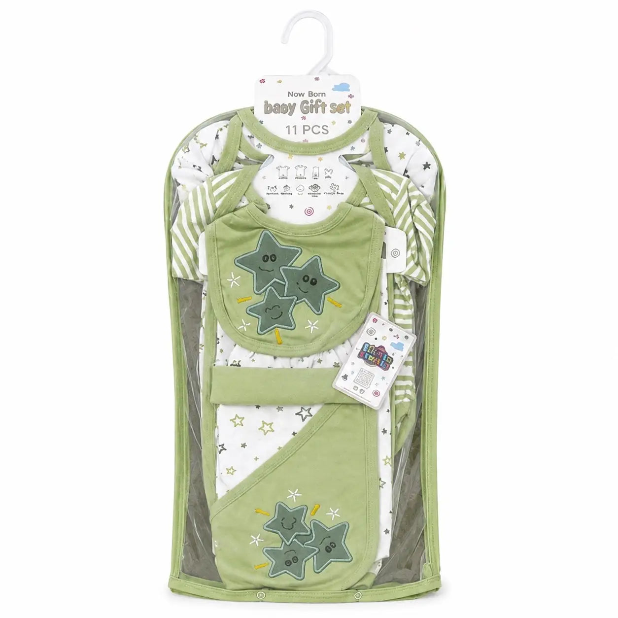 11 Pcs Baby Starter Set Light Green Star Design for Newborn Baby