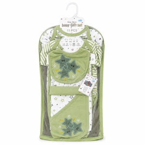 11 Pcs Baby Starter Set Light Green Star Design for Newborn Baby