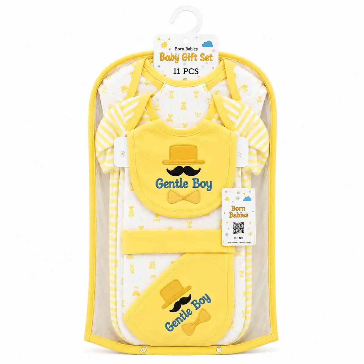 11 Pcs Newborn Baby Starter Set Yellow Gentle Boy Design in Gift Packaging