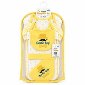 11 Pcs Newborn Baby Starter Set Yellow Gentle Boy Design in Gift Packaging