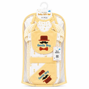 11 Pcs Newborn Baby Starter Set Yellow Gentle Boy Design in Gift Packaging