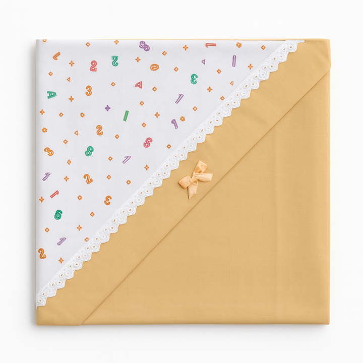 Baby hooded wrapping sheet with lace border and decorative bow – soft and comfortable for newborns, available at BabifyStore.pk in Pakistan.