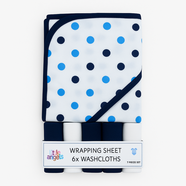 Baby Wrapping Sheet with 6 Washcloths - Blue