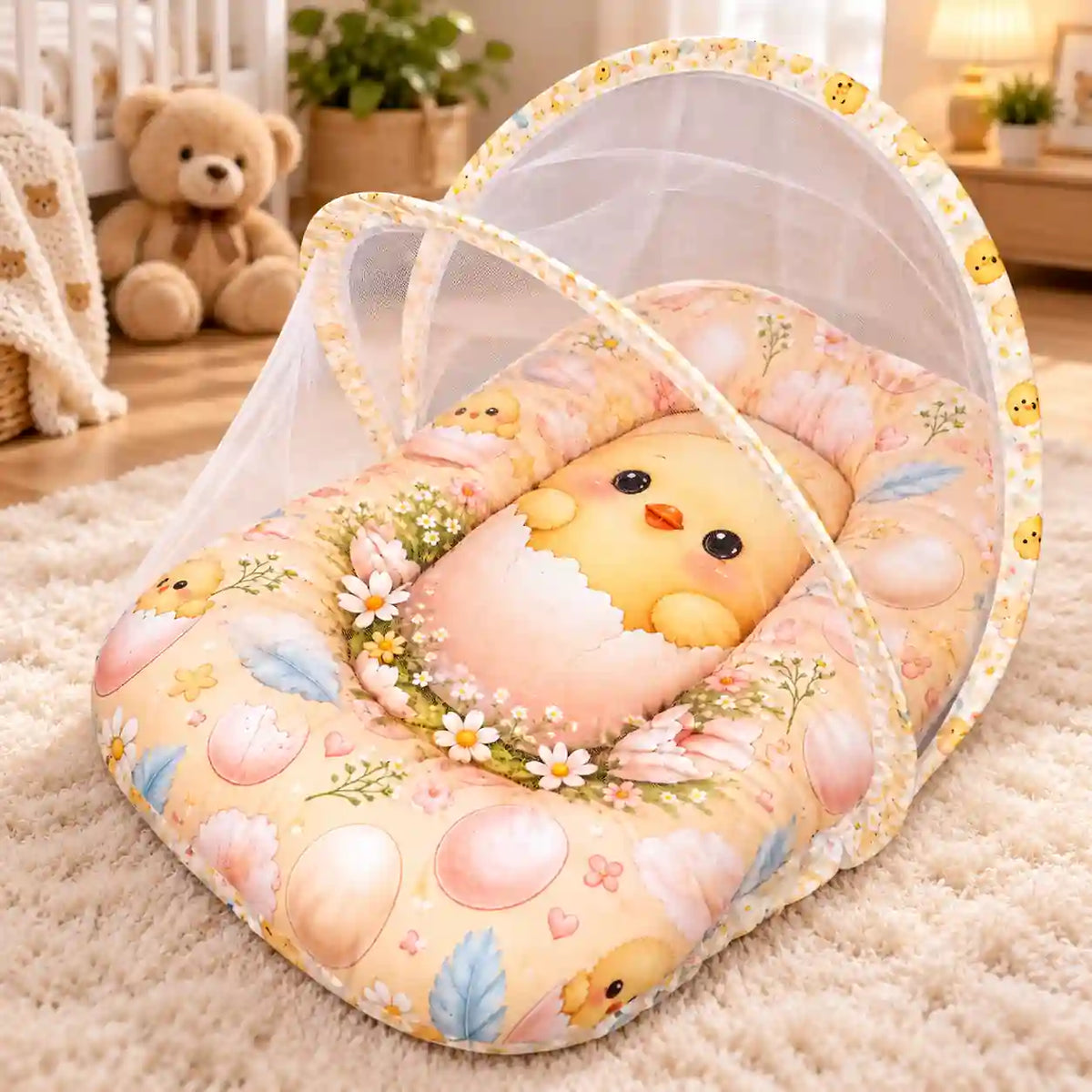 Baby Carry Nest with Mosquito Net Welcome to the World Chick Print