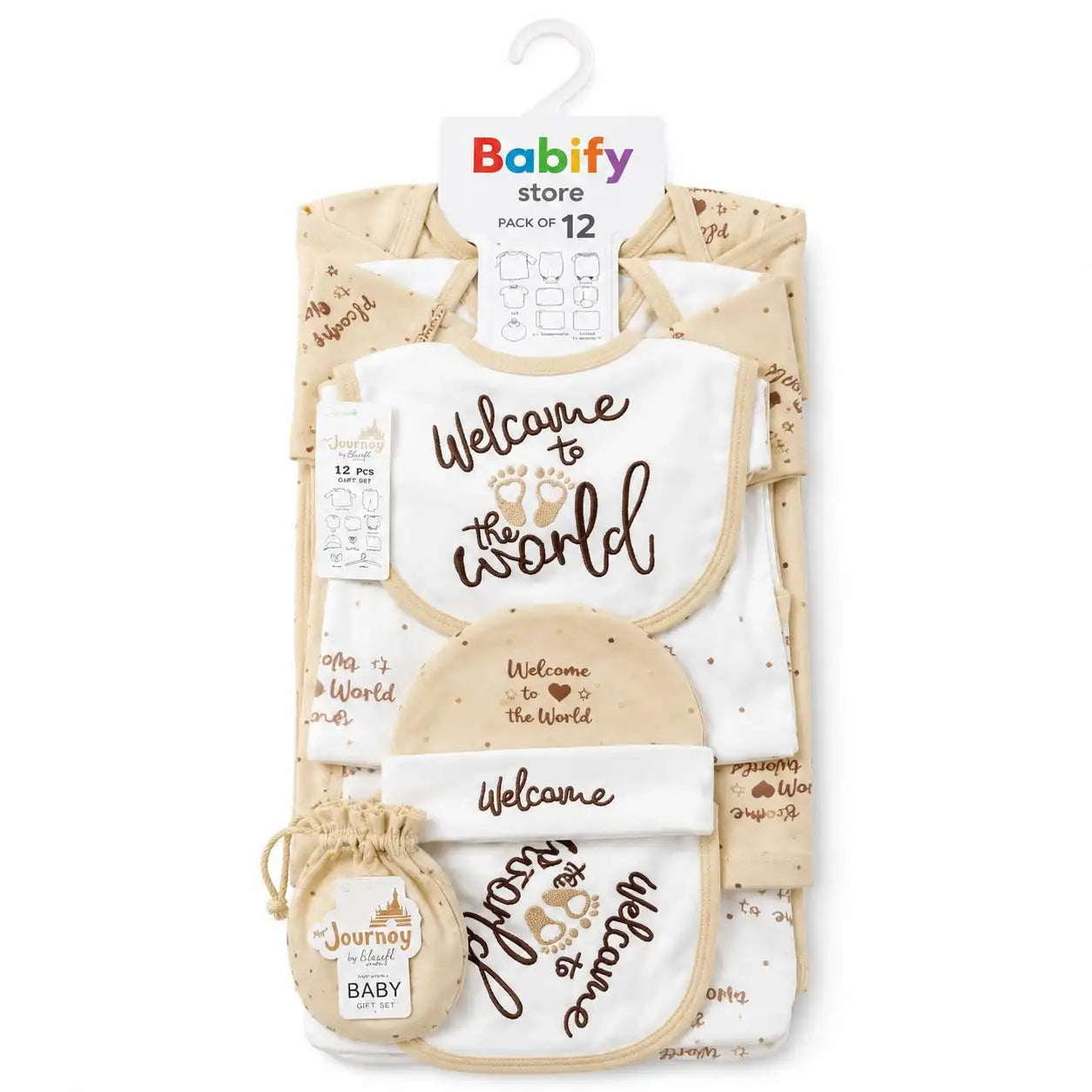 12 Pcs Newborn Baby Starter Set in Cream Soft Cotton Summer Fabric for 0 to 3 Months