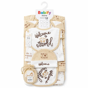 12 Pcs Newborn Baby Starter Set in Cream Soft Cotton Summer Fabric for 0 to 3 Months