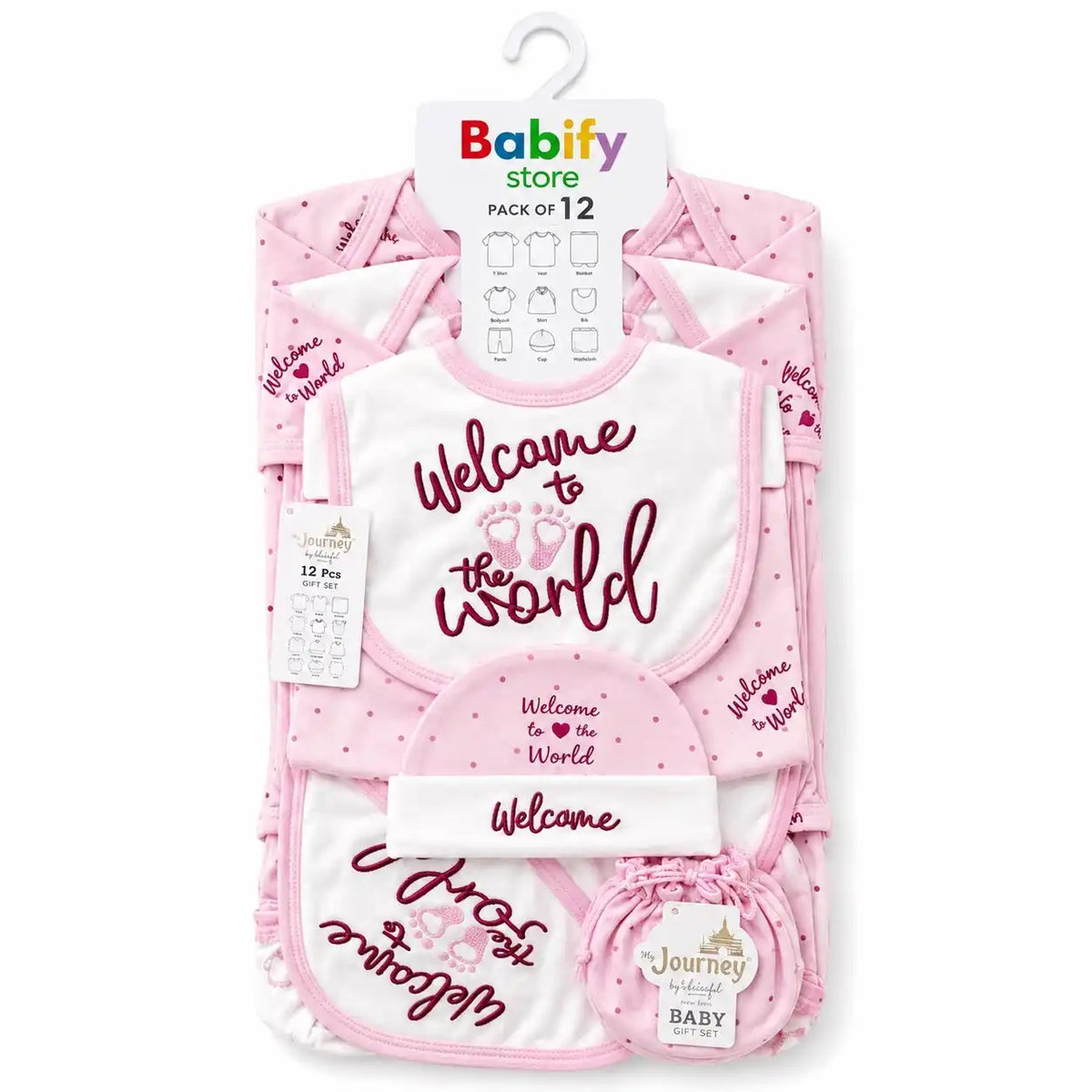 Pink 12 Pcs Newborn Baby Starter Set in Soft Cotton Summer Fabric for 0 to 3 Months