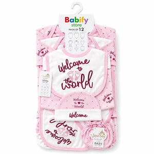 Pink 12 Pcs Newborn Baby Starter Set in Soft Cotton Summer Fabric for 0 to 3 Months