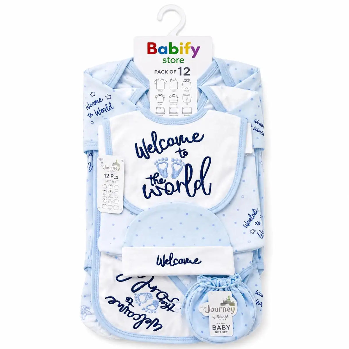 Blue 12 Pcs Newborn Baby Starter Set with Full Sleeves Clothing and Baby Essentials
