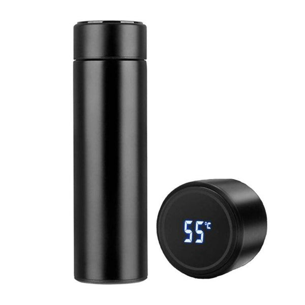 500ML stainless steel temperature display thermos bottle with dual-wall insulation, leak-proof design, and touch-sensitive lid for temperature check.