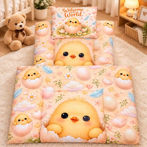 Cushioned Baby Mattress with Welcome to the World Chick and Eggshell Print
