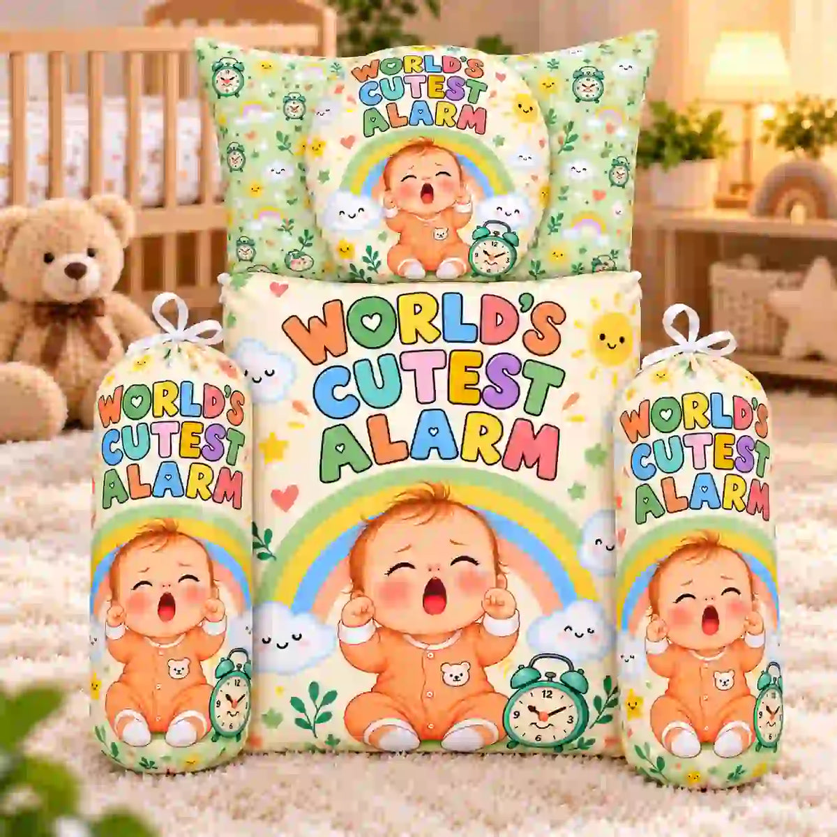 World’s Cutest Alarm Baby Bedding Set with Baby Rainbow Cloud and Clock Design