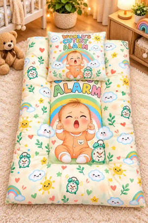 Cushioned Baby Mattress with World’s Cutest Alarm Rainbow and Cloud Print