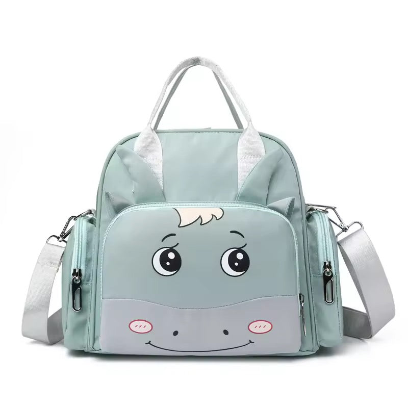 Baby diaper backpack cartoon design front view