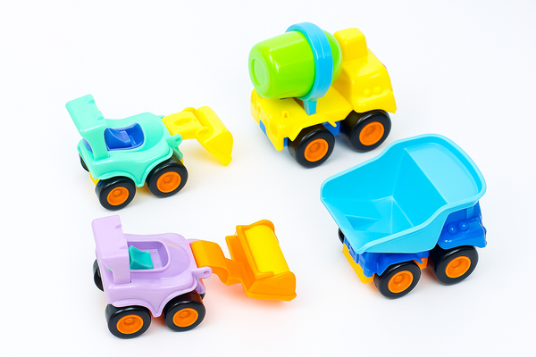 Pack of 4 colorful friction-powered construction toy trucks for kids