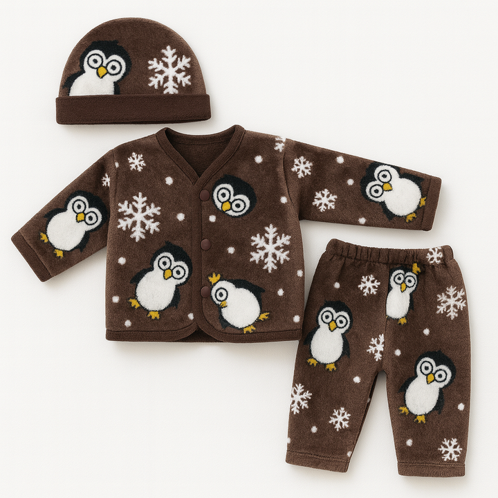 Newborn penguin fleece shirt and pajama set