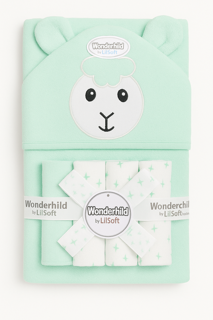 Adorable baby character hooded bath towel made from soft, absorbent fabric. Perfect for keeping your little one warm and cozy after bath time.