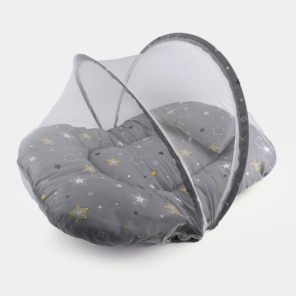 Baby Carry Nest with Pillow & Full Mosquito Net Grey – Soft Open Style Newborn Sleeping Nest in Pakistan