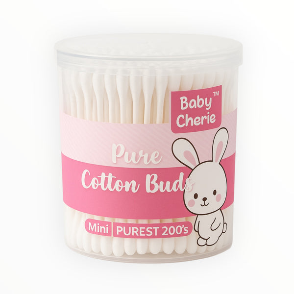 Baby Cherie pure cotton buds 200 sticks with soft cotton tips and paper stems