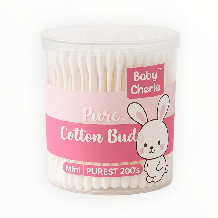Baby Cherie pure cotton buds 200 sticks with soft cotton tips and paper stems