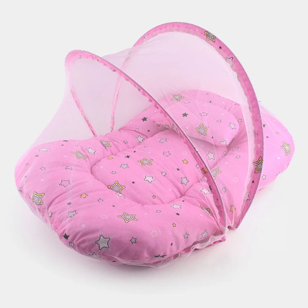Baby Carry Nest with Pillow & Full Mosquito Net Pink – Soft Open Style Newborn Sleeping Nest in Pakistan