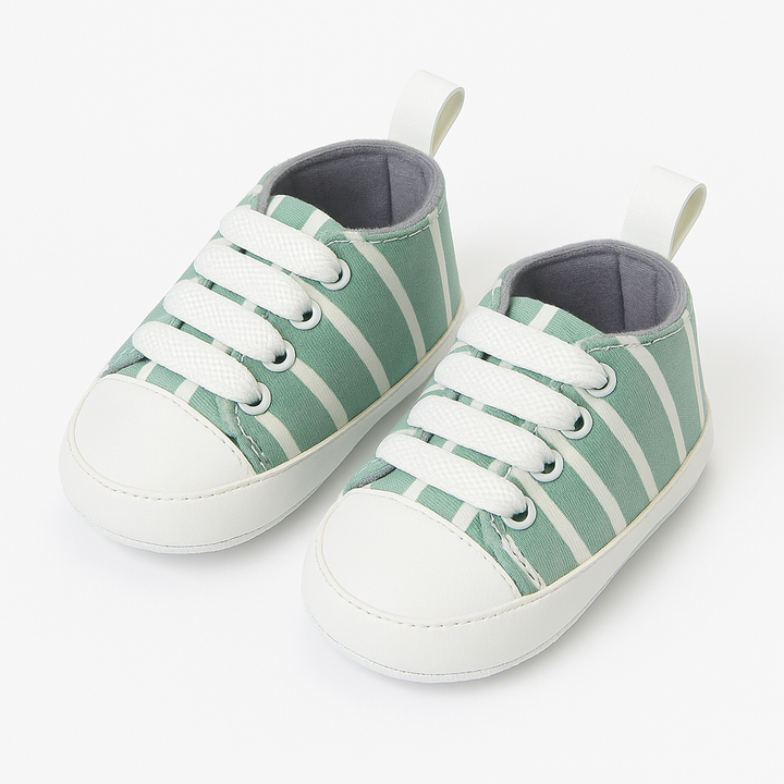 Soft Sole Striped Baby Sneakers – High-Top Infant Shoes 0–12 Months in Pakistan