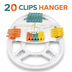 Round Clothes Drying Hanger with 20 Strong Clips and Space Saving Design for Laundry