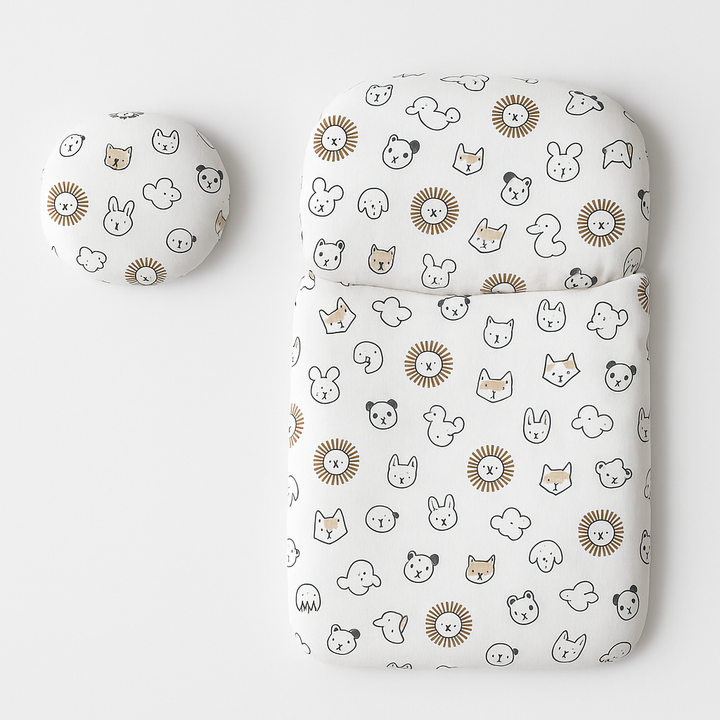 Baby carry nest with cute animal print and matching pillow (0-6 months)